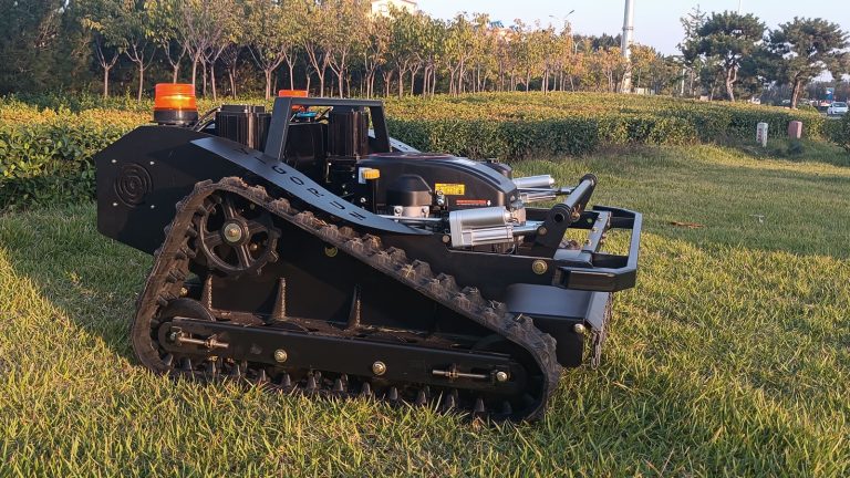 gasoline electric hybrid powered travel speed 0~6Km/h wireless radio control robot lawn mower
